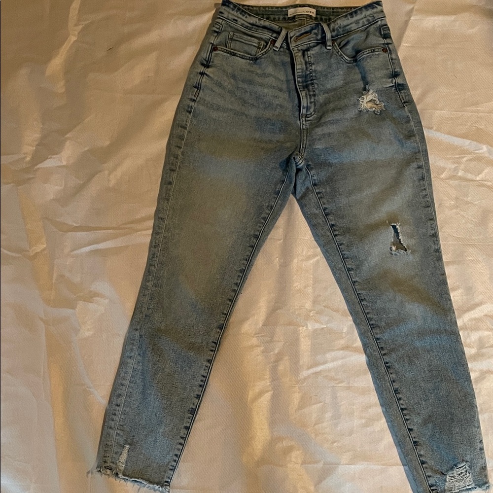 LOFT Faded Blue Ripped Skinny Jeans